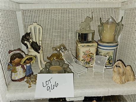 Mixed Decor Lot: Figurines / Tins / Candle Holders & More