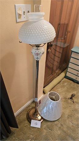 Antique Hand Painted Floor Lamp With Glass Or Soft Shade