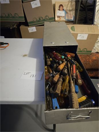 Large Assortment of Hand Tools in Metal Sliding Drawer
