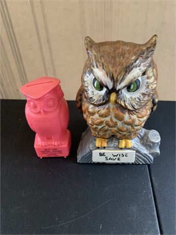 Vintage MCM Kelvin's Hoot Owl Bank With Tag "Be Wise Save"