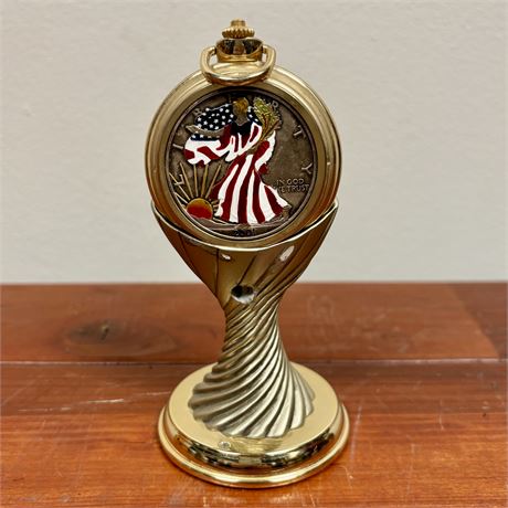 2001 Silver Eagle 1oz Silver Dollar w/ LE Pocket Watch & Stand