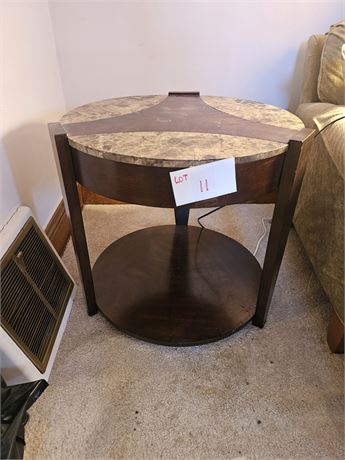 Modern Style Faux Marble & Wood Round End Table