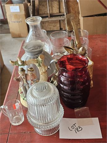 Mixed Household Lot:Glasses/Fairy Lamp/Ruby Vase & More