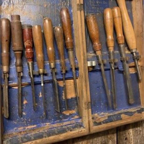 Vintage 11 Piece Wood Handled Chisel Set in Wood Carrying Case