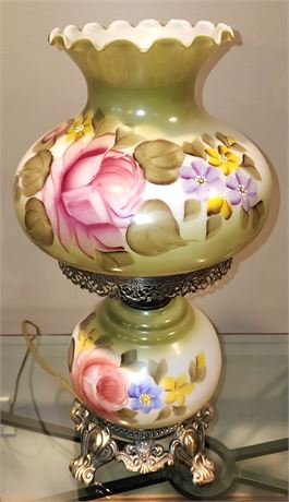 Hurricane Lamp With Painted Shade