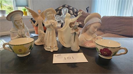 Mixed Figurine Lot: 60/700 Italy Mary/Jesus Bust 7"H, Lefton Mary