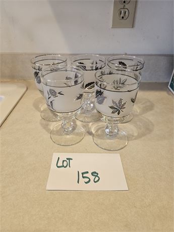 Vintage Libby Silver Foliage Water Goblets x5