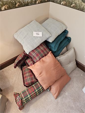 Large Lot of Mixed Throw Pillows - Colors, Sizes, Styles & Makers Vary