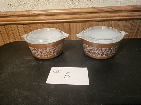 Vintage Pyrex "Woodland" Brown Covered Dishes