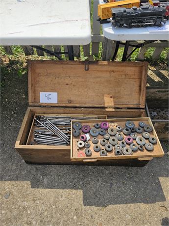 Antique Wood Tool Chest With Cylindrical Rods & Valve Grinders