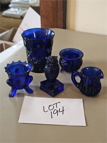 Vintage Colbalt Blue Inverted Strawberry Juice Glass, Toothpick Holders & More