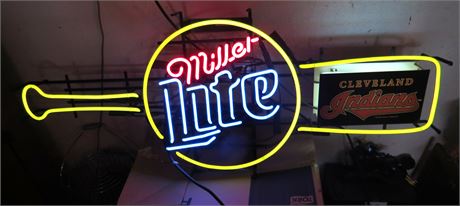 Miller Light/Cleveland Indians Neon Beer Sign