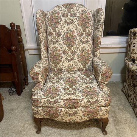 Floral Upholstered Vintage Wingback Chair
