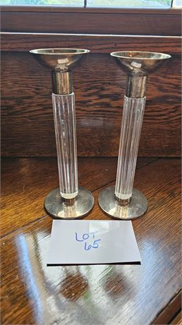 Atlantis Silver Mounted Lead Crystal Candle Sticks