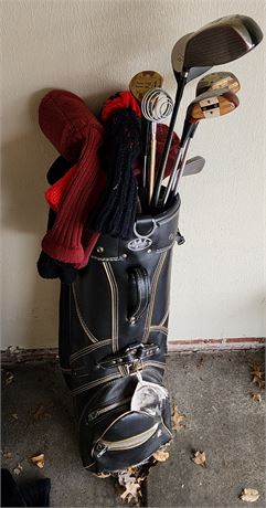 Vintage Golf Bag w/Misc. Golf Clubs