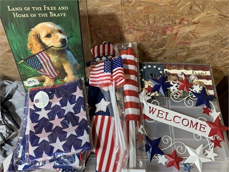 USA Flag & Wreath & Wood Sign Lot Misc Sizes