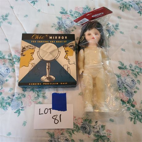 Fibercraft Music Box Doll & Vintage Shaving Mirror