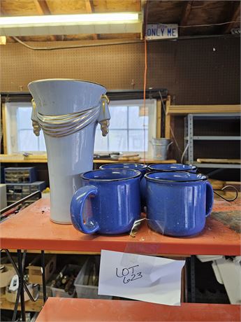 Vintage Blue 133-P Flower Vase & Marlboro Mugs