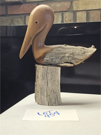 Carved Walnut Signed Mendoza Pelican