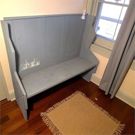 Small Painted Wood Pew Style Bench W/High Back
