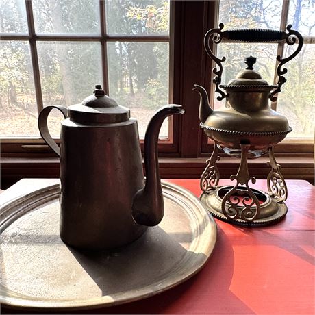 Antique Copper Tray and Kettles