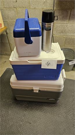 Mixed Size Cooler Lot, Igloo & Travel Thermos