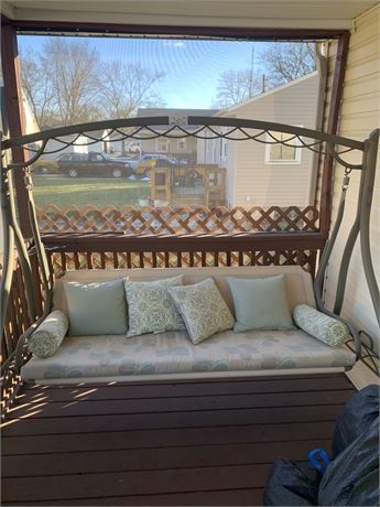 Porch Swing with Cushions and Throw Pillows