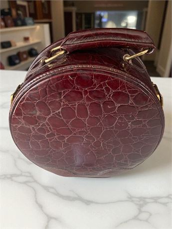 Vintage Round Crocodile-Embossed Handbag/Hat Box W/Handle