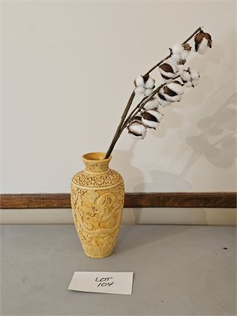 Thailand Carved Bone Flower Vase w/Stick of Cotton