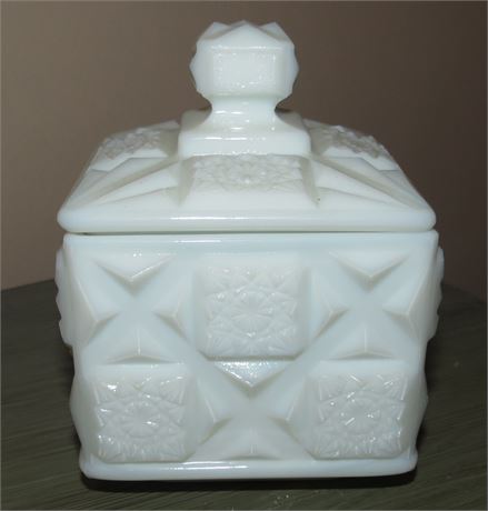 Vintage Westmoreland "Old Quilt" Milk Glass Trinket Dish