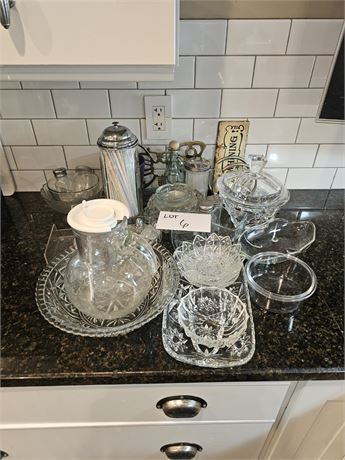 Mixed Clear Glass Lot- Salt & Pepper Sets, Serving Bowls & More