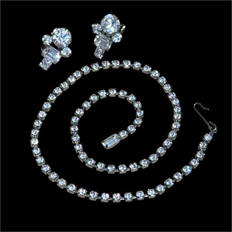 Signed WEISS Rhinestone Necklace and Clip-On Earrings