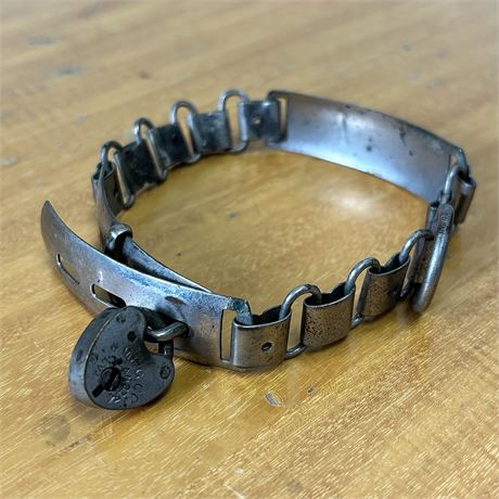 Antique Victorian Metal Dog Collar with Heart Lock