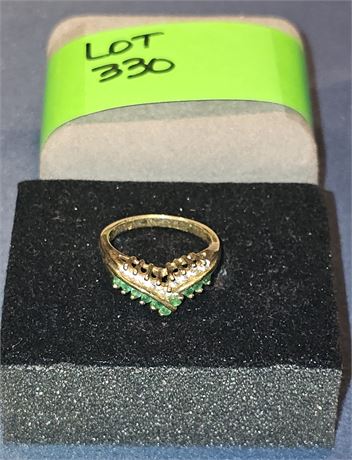 Sterling 925 Emerald & CZ Band Ring Sz 7