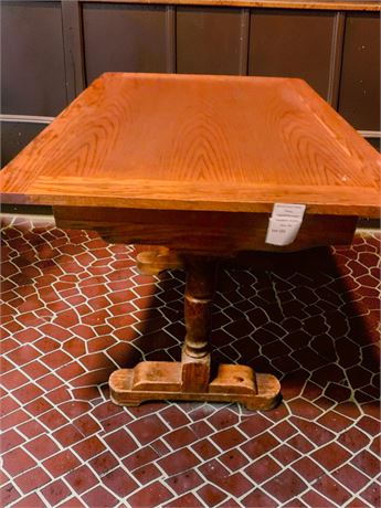 Light Oak Draw-Leaf Dining Table W/Trestle Base