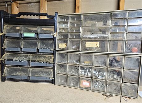 3-Organizer Boxes filled with Screws and Nails +Bonus Plastic Bins