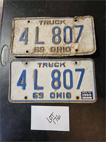 Vintage 1969 Ohio Truck License Plate Set