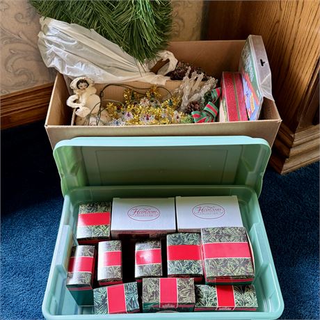 Vintage Christmas Decorations and Hallmark/Carlton Ornaments w/ Tote