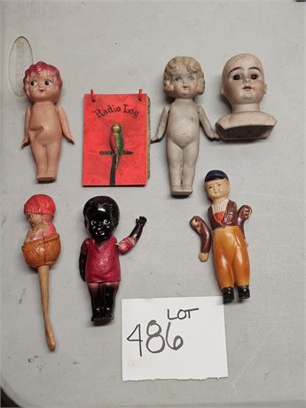 Antique Toys:Celluloid Kewpie Dolls / Rattle / ALMG Bisque Doll Head & More