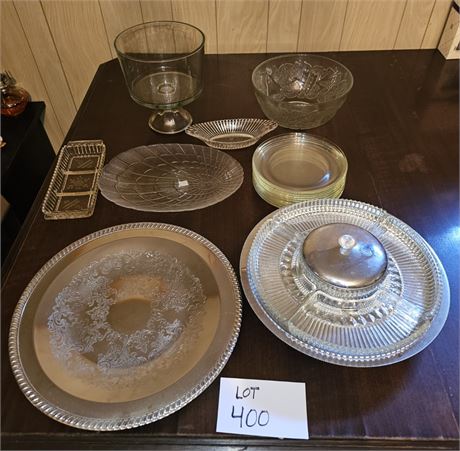 Mixed Serving Lot- Lazy Susan Relish, Salad Bowl, Plates & More