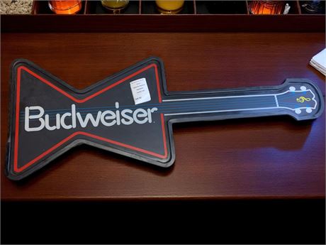 Budweiser Guitar Shaped Light Up Advertising Beer Sign