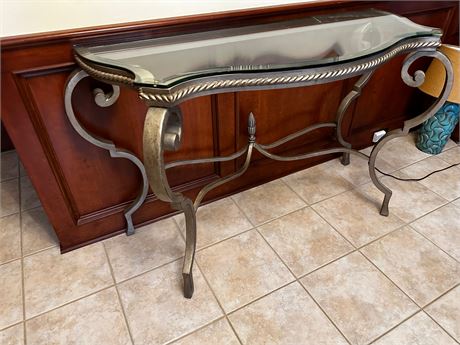 Iron Scroll Entry Way Table With Glass Top