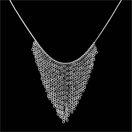 14k White Gold Fringe Bib Tassel Curtain Ladies Necklace Milor ITALY - 7.2 Grams