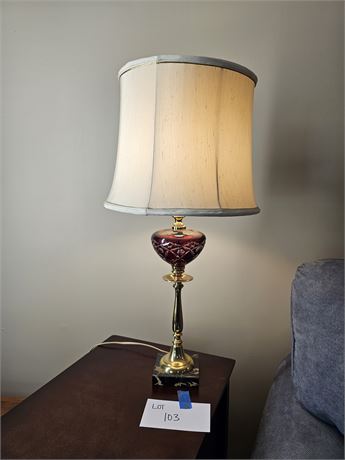 Amber Cut Glass & Brass Candlestick Table Lamp