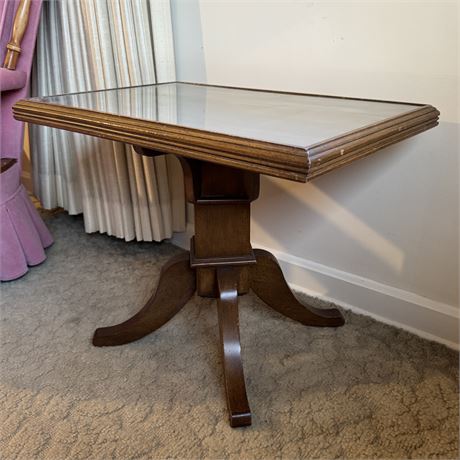 Vintage Wood Side Table w/ Protective Glass Top