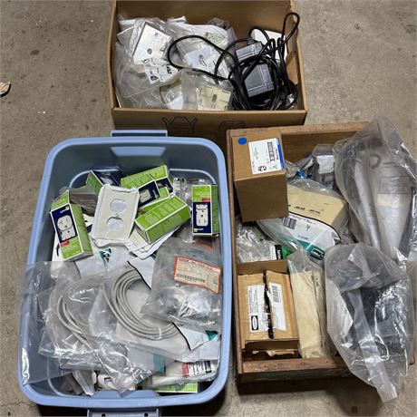 Tub/Crate/Box of Electrical Components, Cables and More