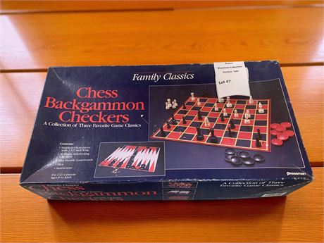 Pressman Family Classics Chess Backgammon Checkers Game Set