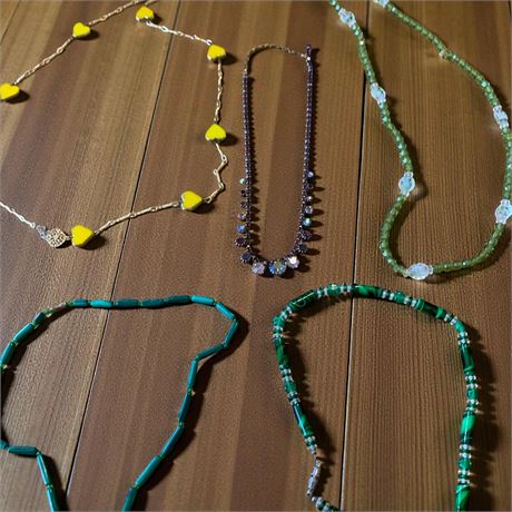 Aurora Borealis Rhinestone Necklace, Malachite Beaded Necklaces