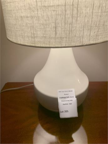 White Art Deco Table Lamp W/Fabric Shade
