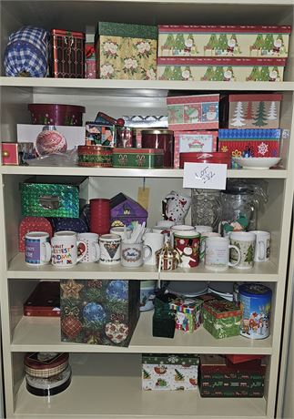 Large Lot Of Mixed Christmas Boxes, Mugs & More